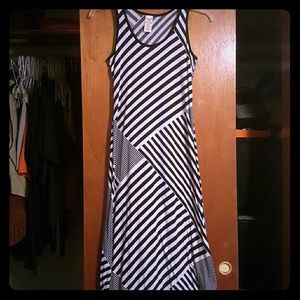 Black and white striped geometric maxi dress
